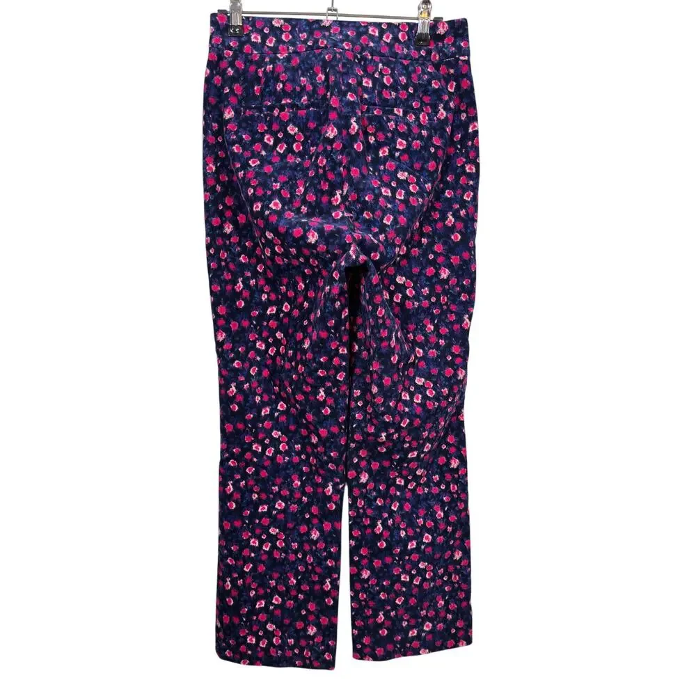 J. Crew Kickout Cord Pants Womens 0 Navy Blue Floral Corduroy High Rise Straight